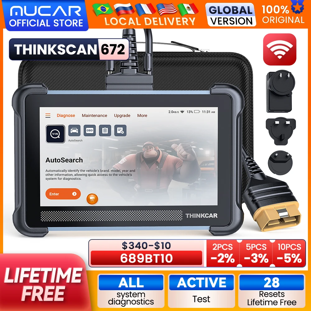 THINKCAR THINKSCAN 672 CANFD Ferramenta de Diagnóstico Automotivo Scanner OBD2 com 28 Funções de Redefinição, Diagnóstico de Sistema Completo e Controle Bidirecional