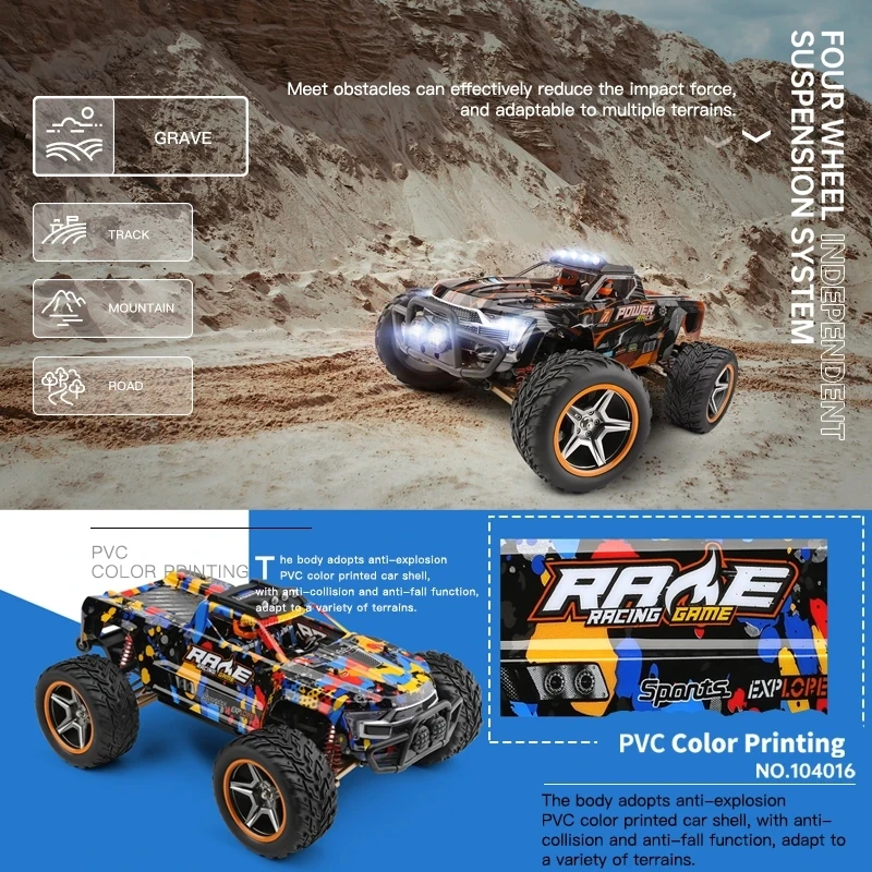 WLtoys 1/10 104016 전문 RC 자동차, Led 브러시리스 모터 4x4-지형 4WD 오프로드 드리프트 자동차 트럭 12402A LCD 버전