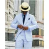 2 Pieces Summer Casual Men Suits Seersucker Stripe Outfits Custom Wedding Groom Tuxedo Costume Homme Peaked Lapel Jacket+Pants 1