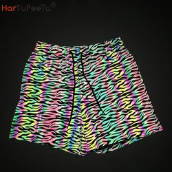 Short réfléchissant pour hommes, vêtement de course à pied, chaud, ample, de fête, de rue, imprimé coloré Hip Hop, Rainbowe, été, 2022 