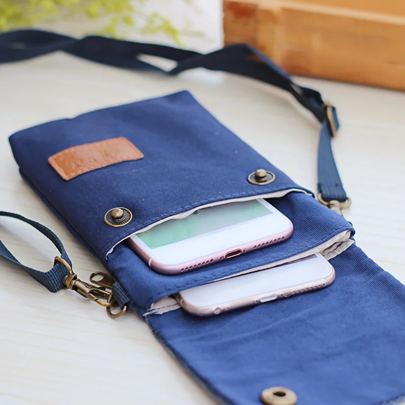 Modische einfache Stoff-Umhängetasche für Damen, einfarbig, Segeltuch, 3-lagiger Reißverschluss, Schultertasche, Handytasche, Damen-Geldbörse – Detail 7