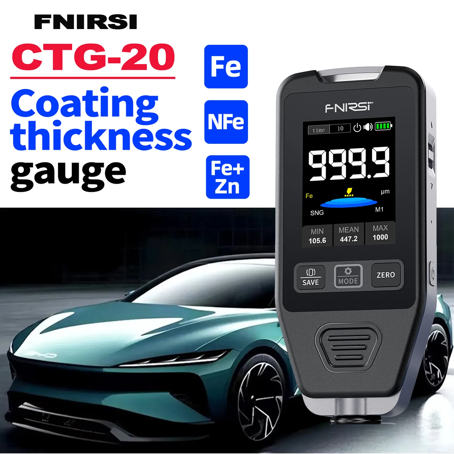 FNIRSI CTG-20 Coating Thickness Gauge Electroplate Metal & Putty Powder ...