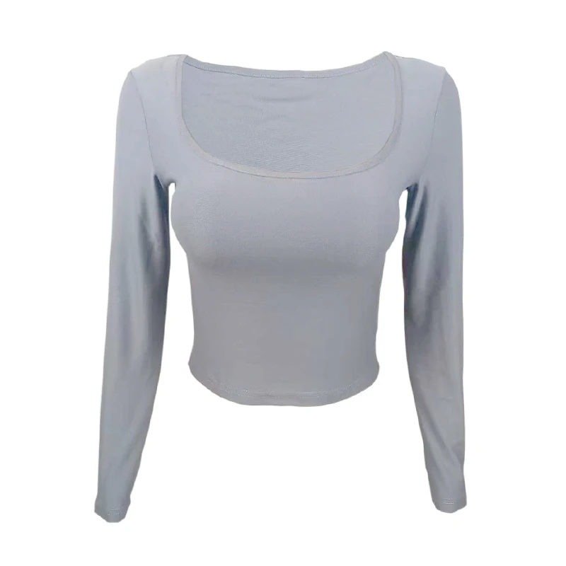 Long Sleeve Slim Fit Square-Cut Collar Women's Tee - Street Style Fall Collection
