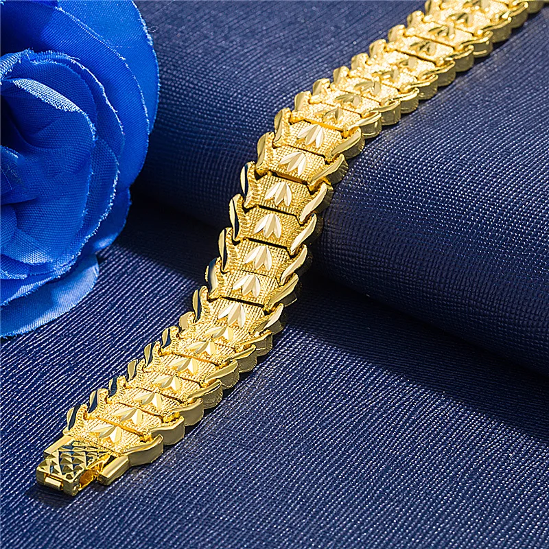 24K Gold Men Wide Version Bracelet 21cm Retro Fashion European Coin Gold-plated Jewelry Copper Plating Watch Chain For Fashion Bracelet Fashion Jewelry