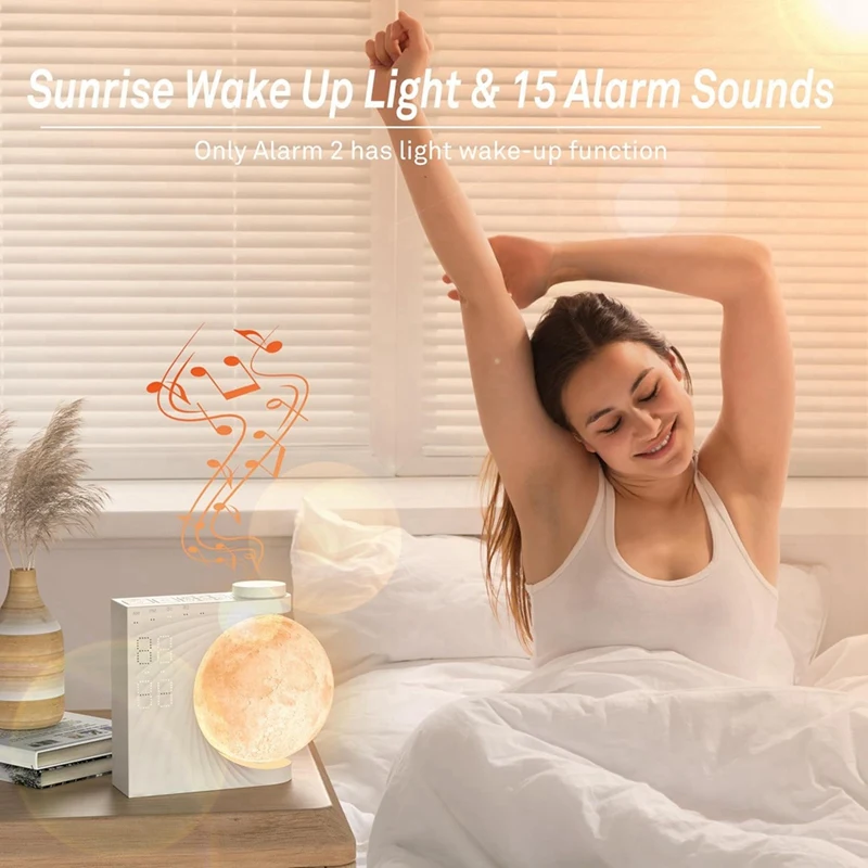 Sunrise Alarm Clock For Bedrooms, Moon Night Light Clock Wake Up Light For Kids Teens,White Noise Sound Machine 6