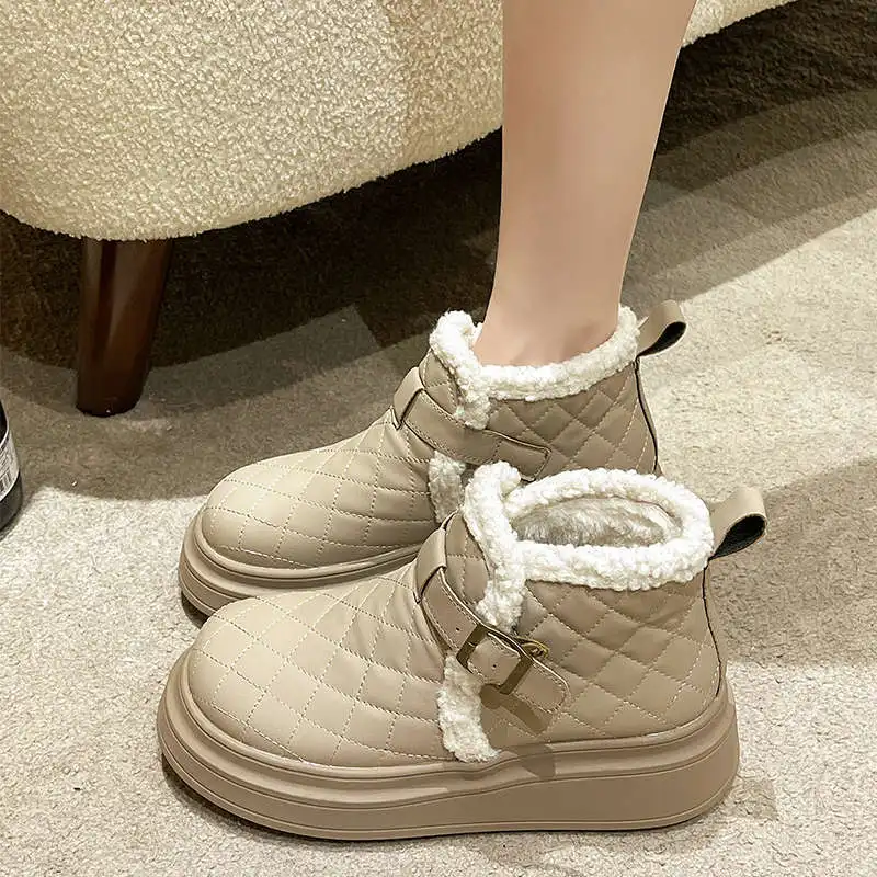 

Женские зимние сапоги, женская обувь, сапоги на платформе с круглым носком, женские сапоги на плоской подошве, австралийские сапоги с подкладкой на среднем каблуке, 2023