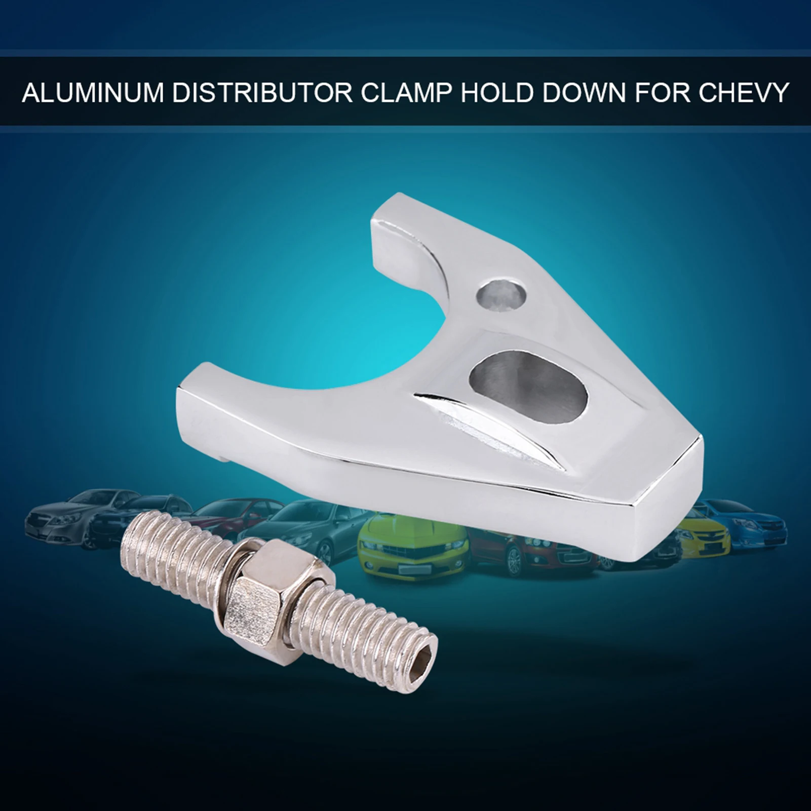 Electronic ignition kit Chrome Billet Aluminum Distributor Clamp Hold Down with Screw Replacement for Chevy SBC BBC SB BB HEI Electronic