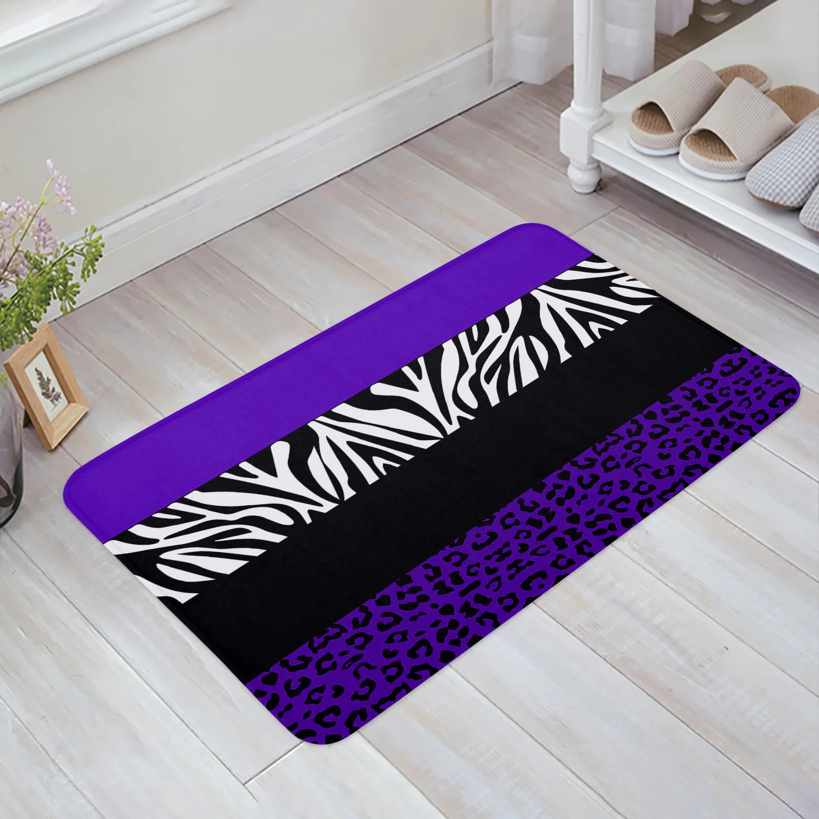 

Фиолетовый Леопардовый полосатый коврик с зеброй для ванной комнаты, настенный коврик, Придверный коврик для душевой комнаты, коврик для входа в кухню, домашний декор