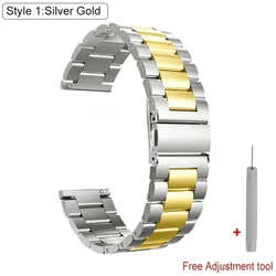 Stainless Steel Metal Watch Strap Bracelet for Universal 22mm (Silver gold)