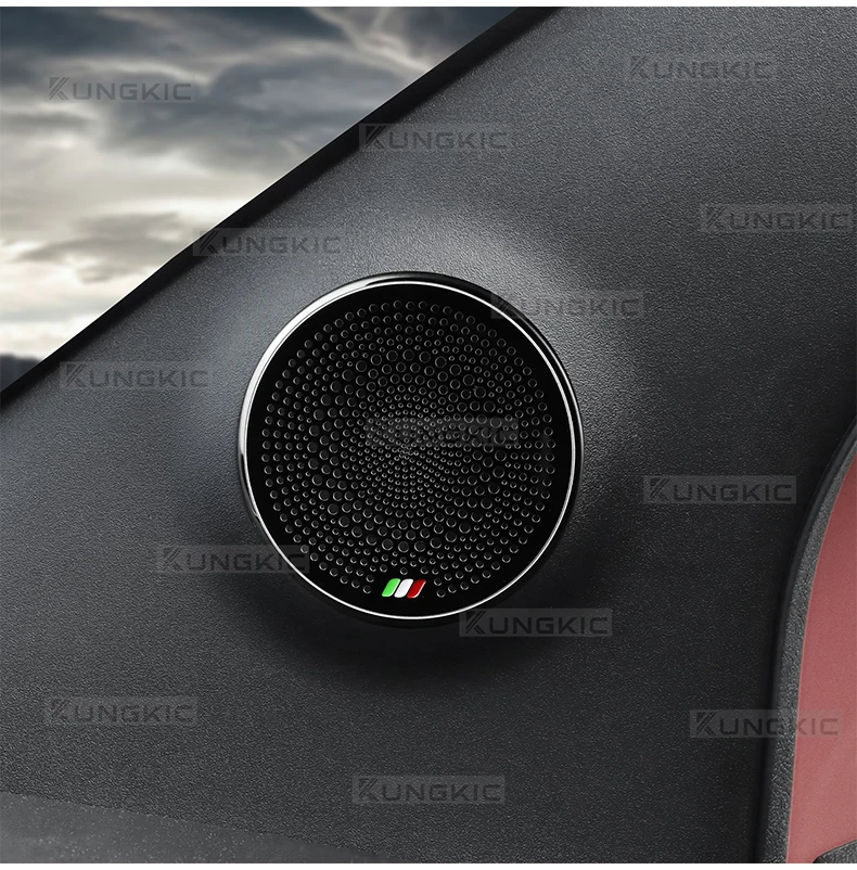 Für Abarth 595 595C 695 695C 2012 2013 2014 2015 2016 2017 2018 2019 2020 2021 2022 2023 2024 Fiat 500 500C 2008-2024 500e 2012-2019 Auto Edelstahl Italienische A-Säule Audio Lautsprecher Trim – Detail 11