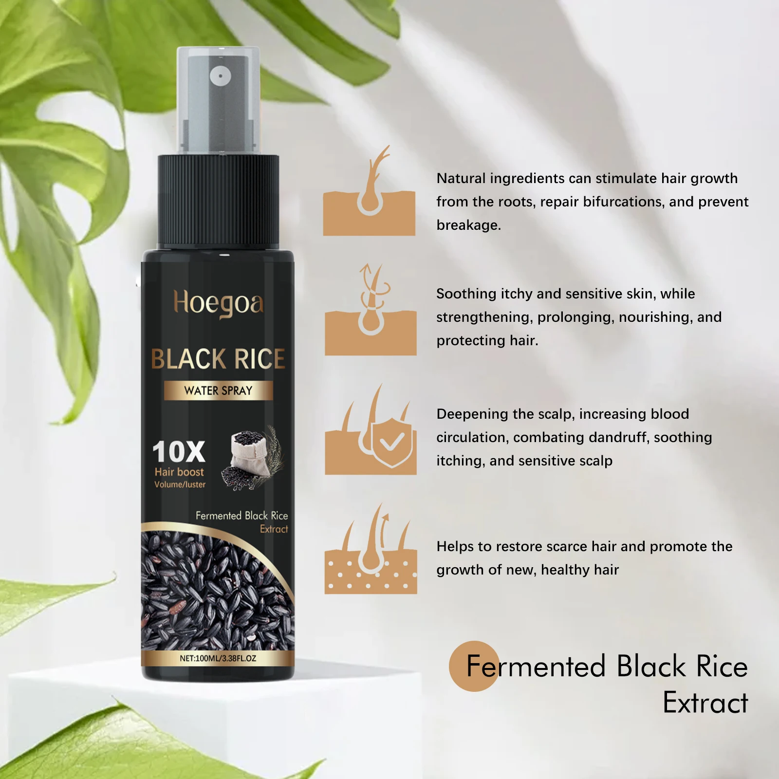 Hoegoa Rice Water Hair Thickening Spray: Deep Hair Nourishment, Anti-hair Loss, Strengthening, Hair Fixing & Scalp Care 100ml