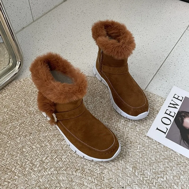 Winter Women Fur Warm Chelsea Snow Boots Casual Shoes New Short Plush Suede Ankle Boots Flats Gladiator Sport Ladies Botas Mujer