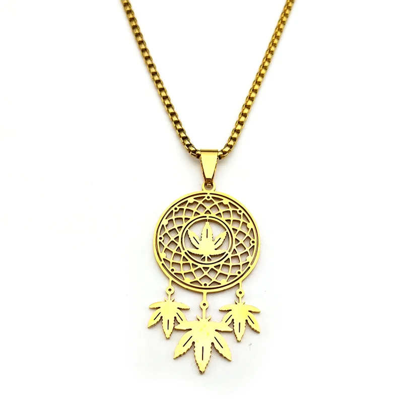 Ahornblätter Traumfänger Halskette für Frauen Männer Edelstahl Gold Farbe Indische Hilfe Schlaf Kette Schmuck Amulett Kragen Verano – Detail 9