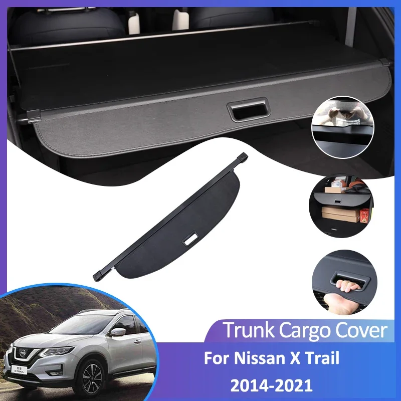For Nissan X Trail T32 Rogue 2014- Rear Trunk Cargo Cover Retractable Luggage Curtain Car Accessorie Waterproof Shield Shade