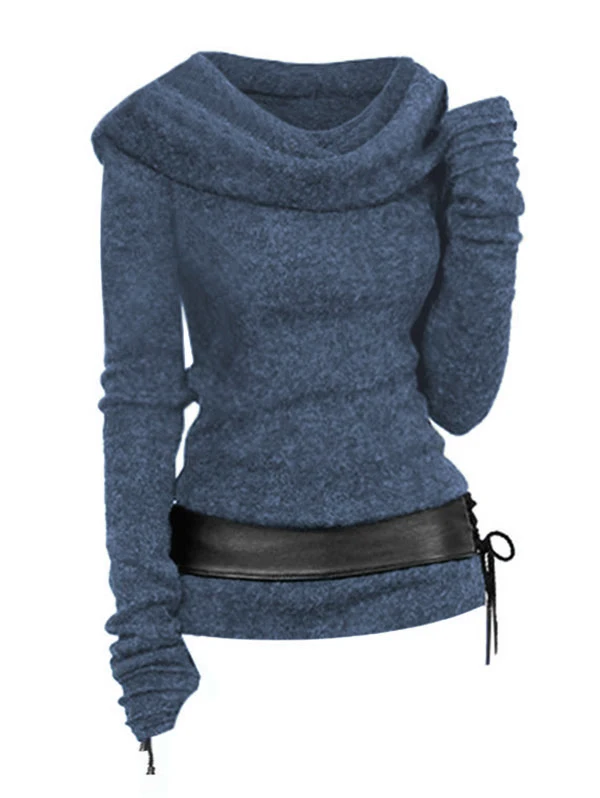 S-2XL Hooded Cowl Front Belted Lace Up Sweater Women Knitwear For Fall  Winter Fashion Hoodie Pullovers Female Long Sleeve Tops - AliExpress