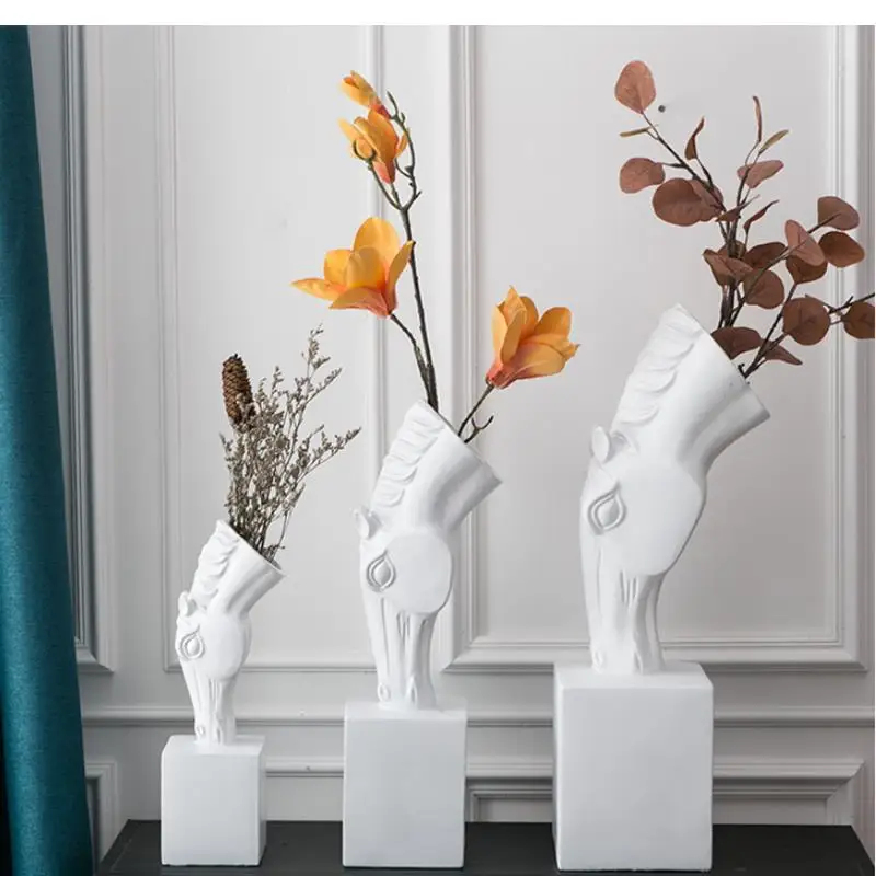 

Креативная каучуковая ваза с лошадиной головой, минимализм, роспись искусства, домашняя садовая Цветочная композиция с животными, офис, гостиная, цветочный горшок