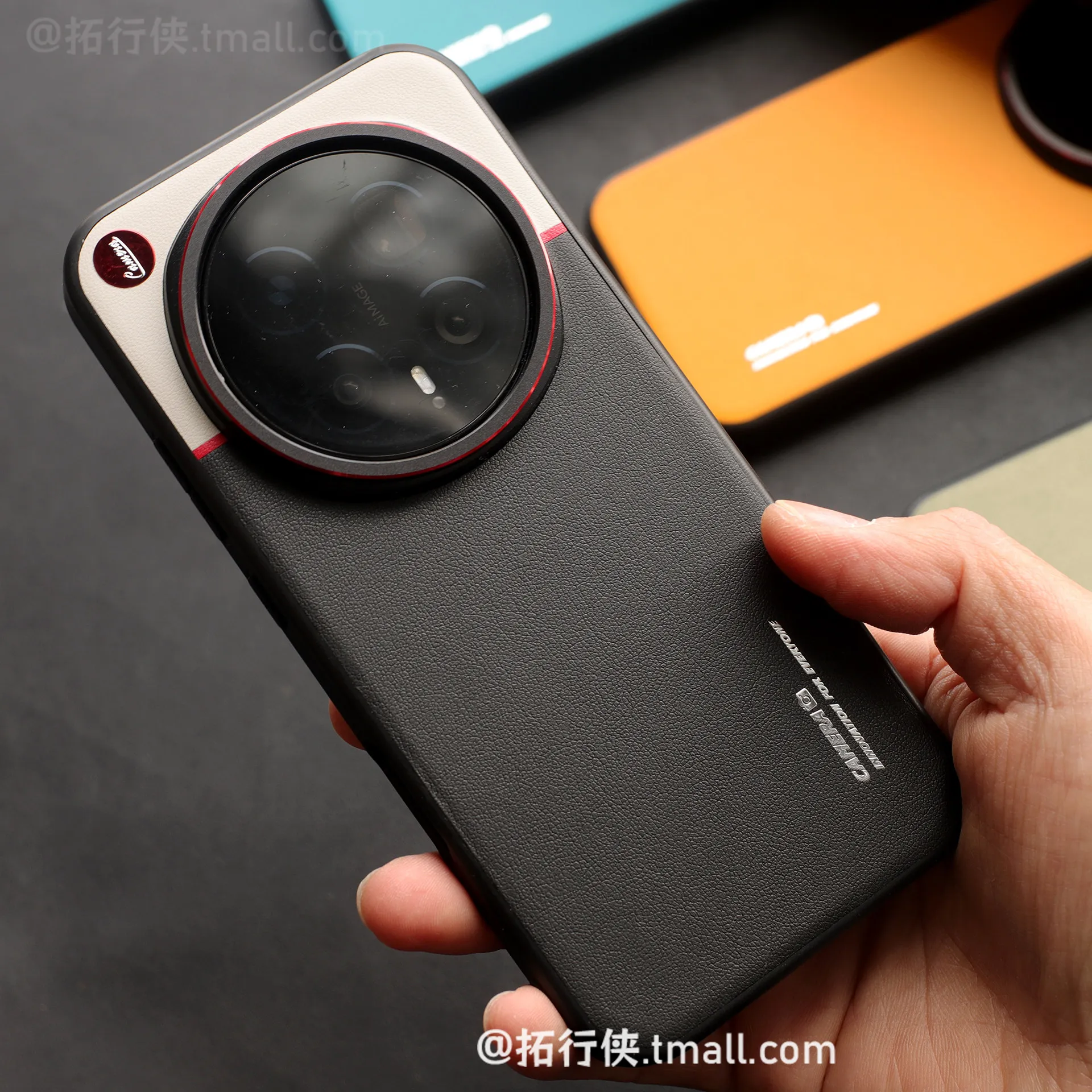 Luxury Business PU Leather Case with Metal Lens Frame Protection