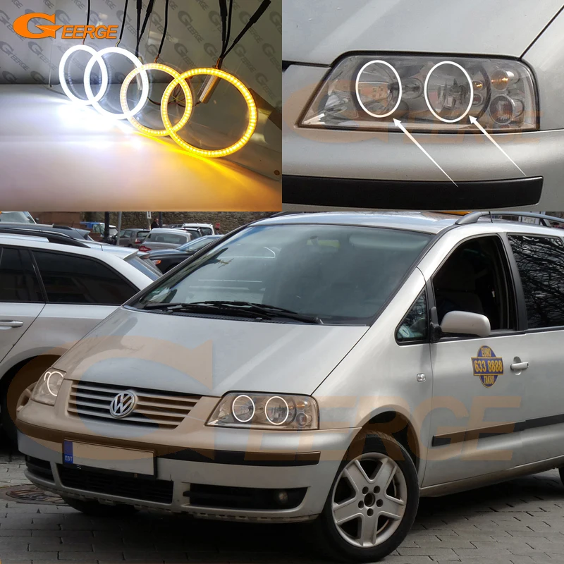

Для Volkswagen VW SHARAN, Seat Alhambra 7M Facelift ультра яркий Переключающийся Дневной светильник с поворотным сигналом комплект светодиодов «глаза ангела» Halo Rings
