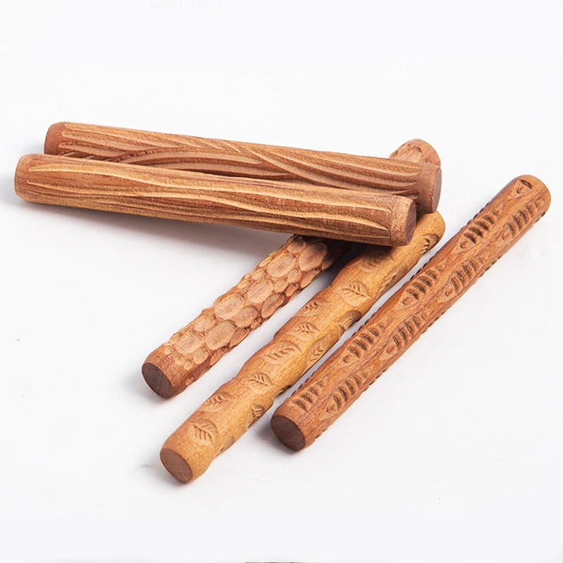 Description Picture 6 of itemWooden Texture Rolling Pin Ceramic Pottery Art Embossed Rod 3d Mold Flower Pattern Mud Roll Roll Reliefs DIY Clay Craft Tool