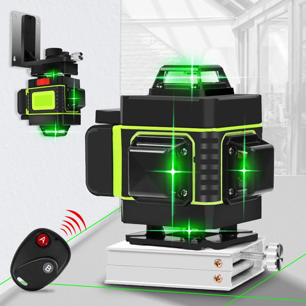 Niveau Laser 4D 16 Lignes Vert Auto-nivelant – ±1mm/10m, 505-550nm, CE, Télécommande