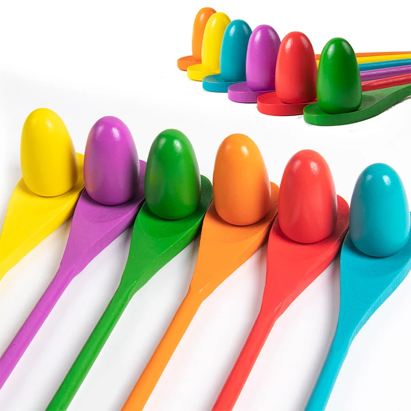 Happy Easter Wood Balance Training Spoon Egg Race Game Outdoor Fun Sports Toys Spring Easter Eggs Hunt Game Puntelli