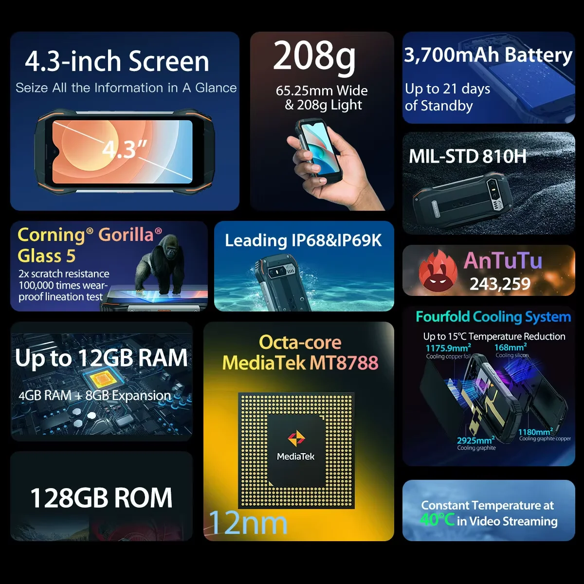 Blackview N6000SE Rugged Machine Octa Core, Android 13, 4.3 "Display, 4GB 128GB, 3700mAh Battery, 13MP Rear Cameras, NFC 2