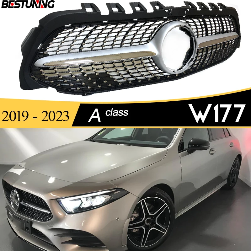 Black Silver Replacement Diamonds Radiator Grill For Mercedes A-Class Hatchback W177 Sedan V177 2019 - 2025 A 200 A 250 A 35 Amg