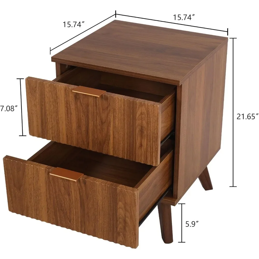 Fluted Nightstand Set of 2, Mid Century Modern 2 Drawer Dresser for Bedroom, Small Dresser Night Stand Side Table End Table 3