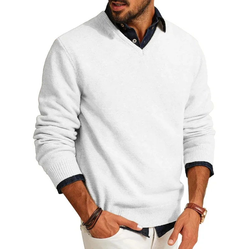 Autumn Mens Casual V Neck Pullover Sweaters Lightweight Long Sleeve Woolen Knit Sweater Slim Fit Outdoor Business Winter Tops