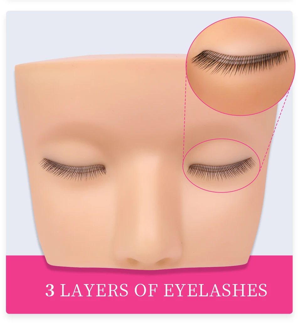 3-lagiger Wimpern-Schaufensterpuppenkopf aus Silikon für die Wimpernverlängerungsübungen, Anfänger-Make-up-Trainingsmodell mit realistischer Hautstruktur – Detail 15
