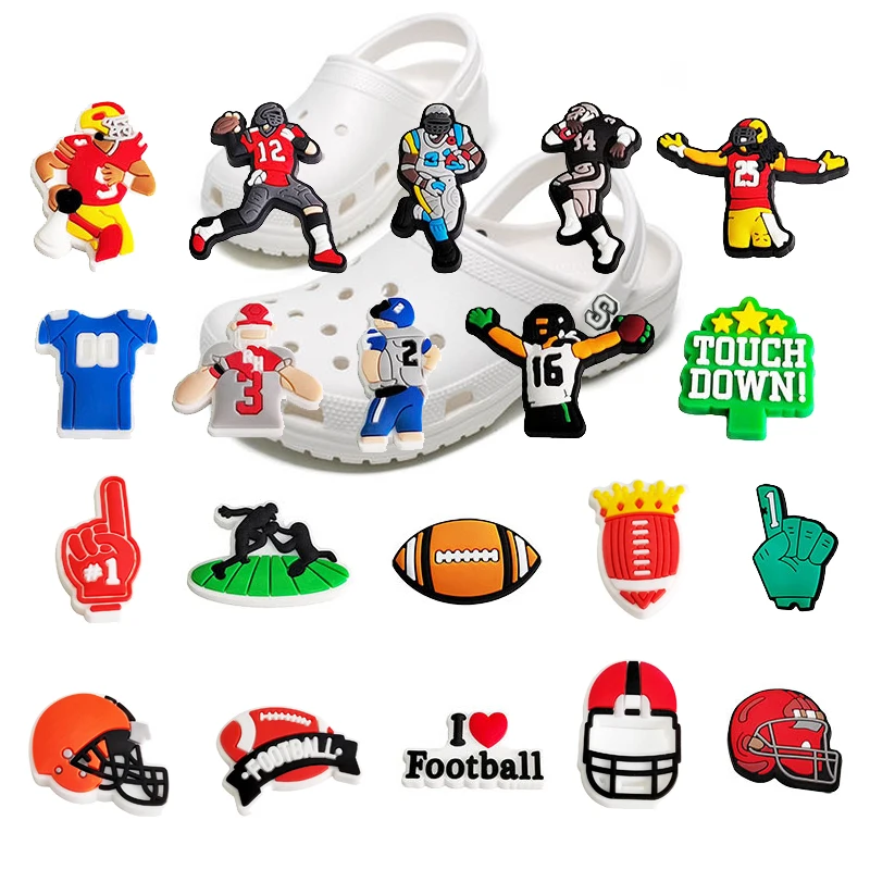 American Football Pins Croc Charms 20 Pieces Shoe Decoration For Bracelet Charm Favors Birthday Gifts Supplies Wholesale Bulk