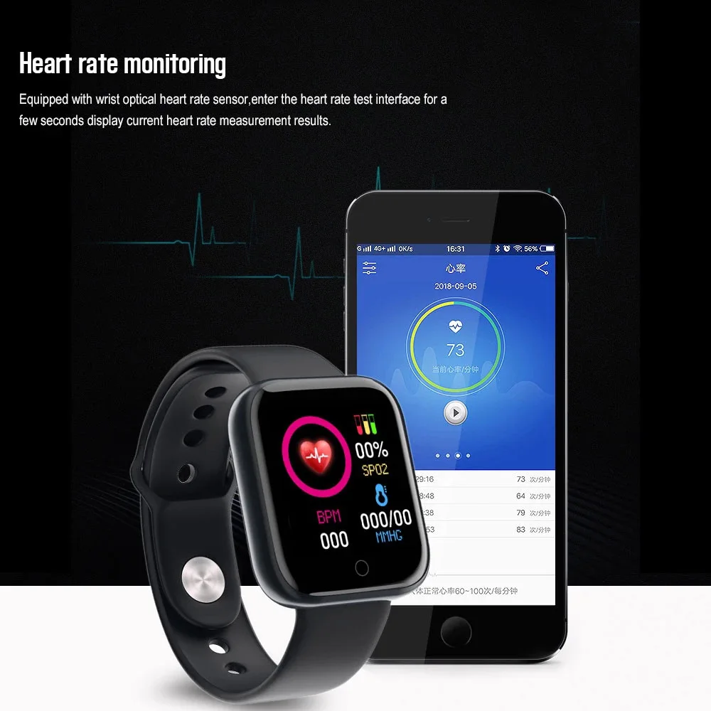 Y68 Smartwatch Fitness Bracelet Heart Rate Monitoring Reminder Step Counting Information Push Sleep Analysis D20 Sport Smartband 3