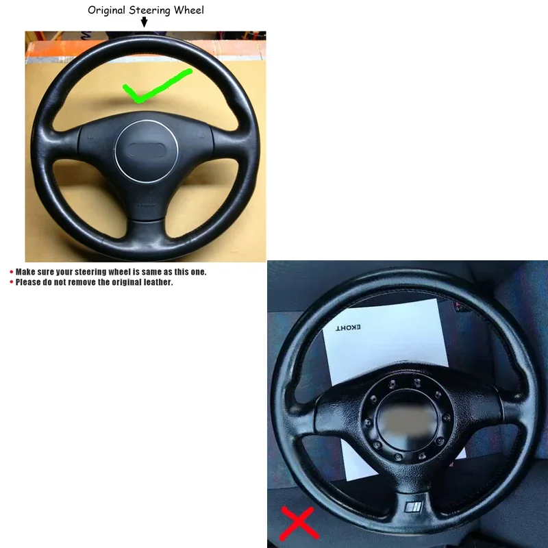 WCaRFun Leather Steering Wheel Cover For Audi A2 8Z A3 8L Sportback A4 B6 Avant A6 C5 A8 D2 TT 8N S3 S4 RS4 RS6