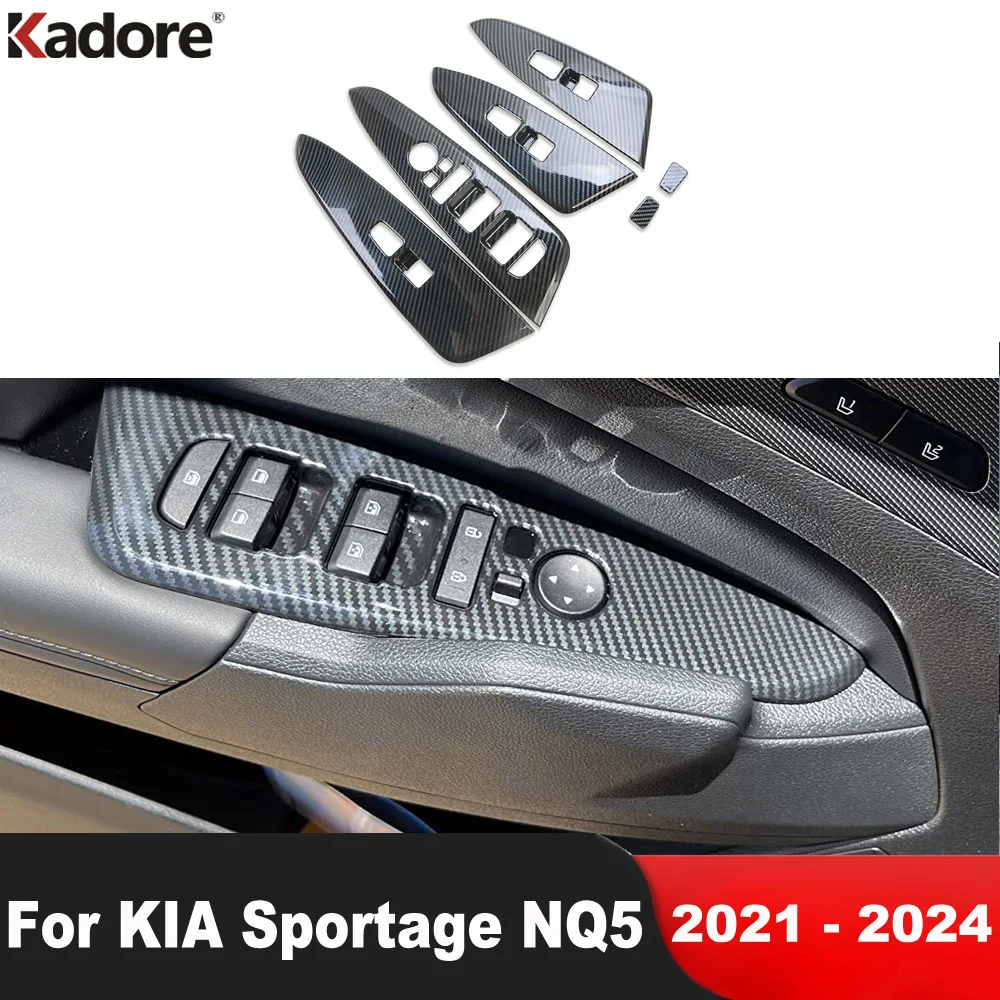 For KIA Sportage NQ5 2021 2022 2023 2024 Carbon Fiber Car Door Armrest Panel Window Lift Switch Button Cover Trim Accessories