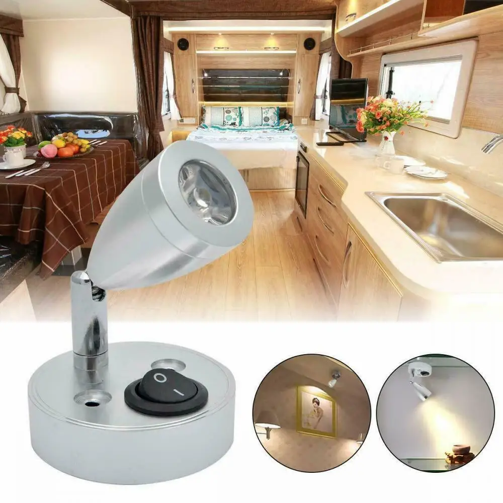 3W 6000K Cold White LED Spot Reading Light RV Camp Boat Wall Bedside Lamp Boat Home Trailer Interior lighting