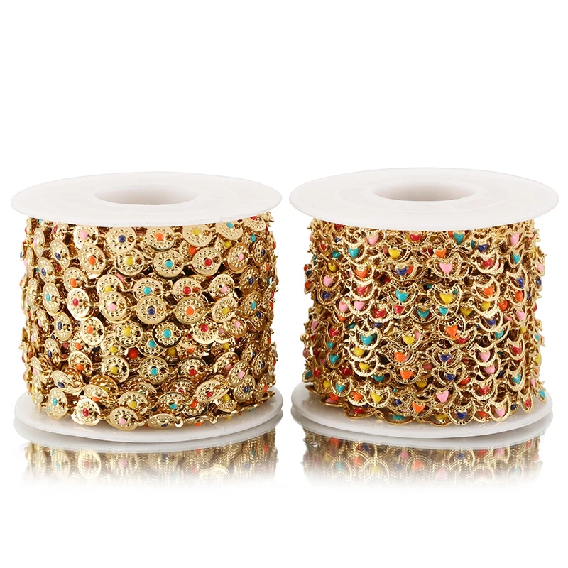 

1 Meter Stainless Steel Colorful Round Sector Shape Gold Enamel Chain for DIY Bracelets Jewelry Making Necklace Supplies Finding