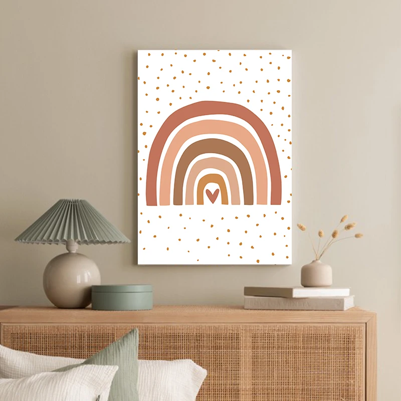 Colorful Rainbow and Sunflower Boho Canvas Wall Art