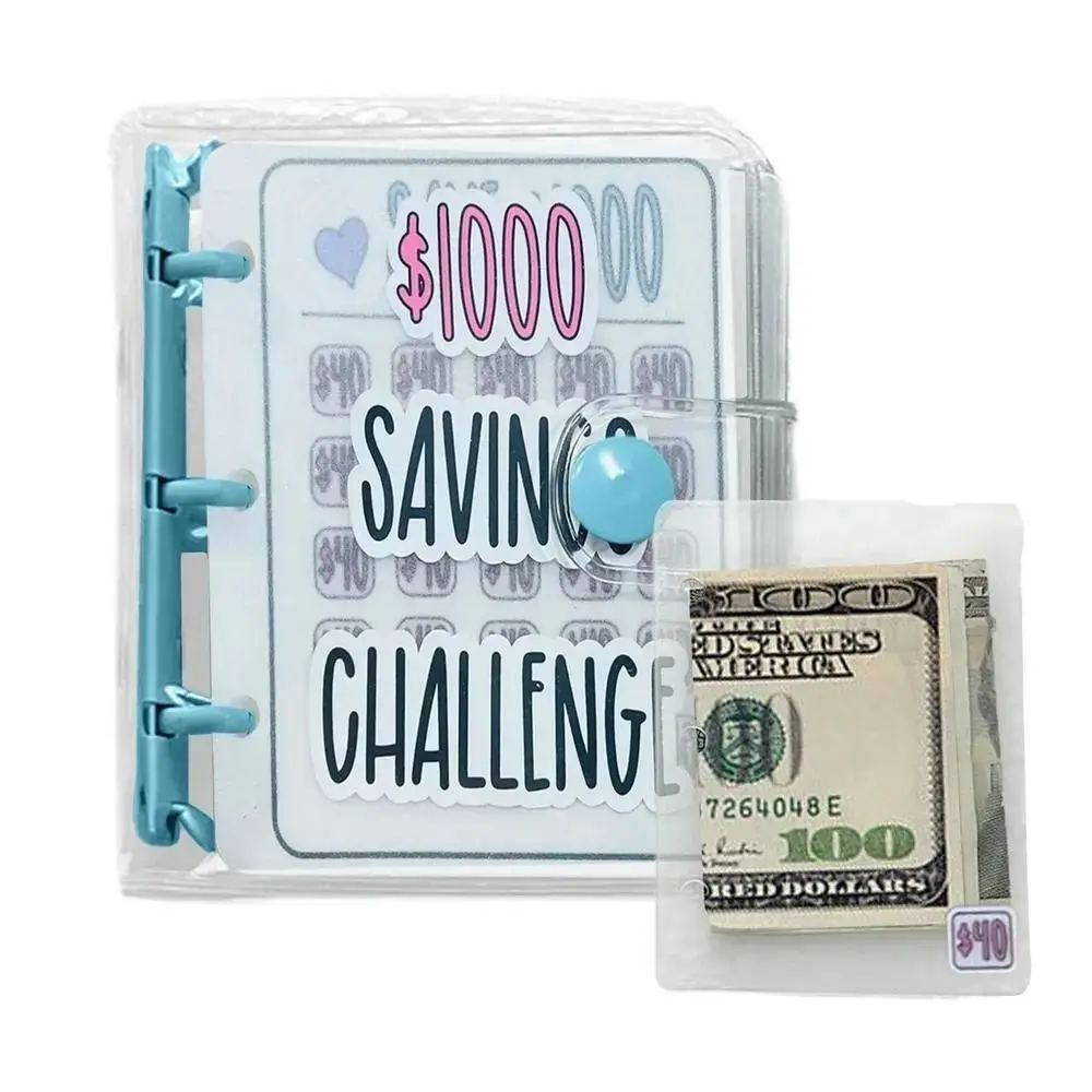 

PVC $1000 Money Savings Challenge Binder Mini Budget Binder Button Closure Mini Budget Binder Notebook Portable Waterproof