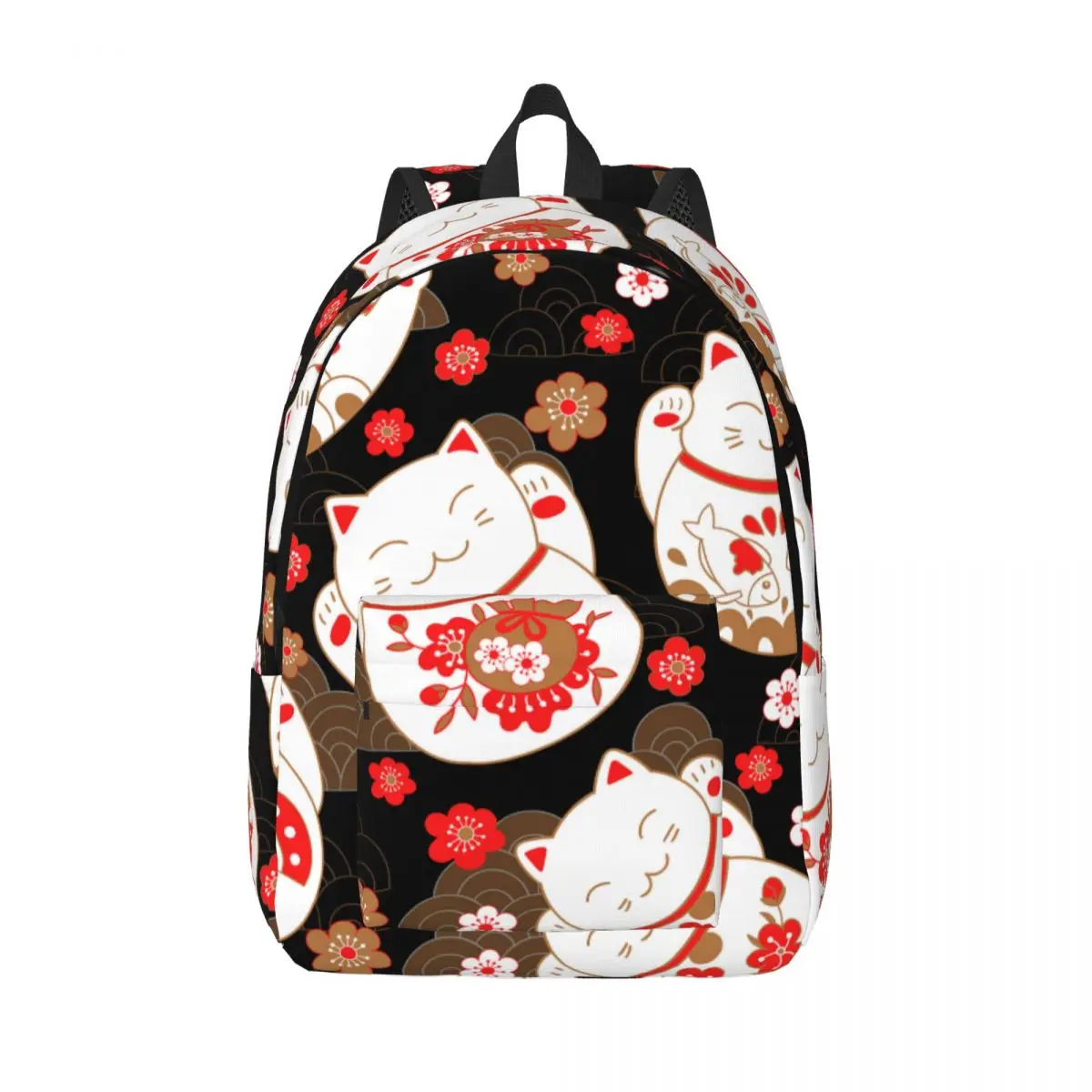 

Schoolbag Student Backpack Cats Maneki Neko Lucky Charms And Sakura Flowers Shoulder Backpack Laptop Bag School Backpack