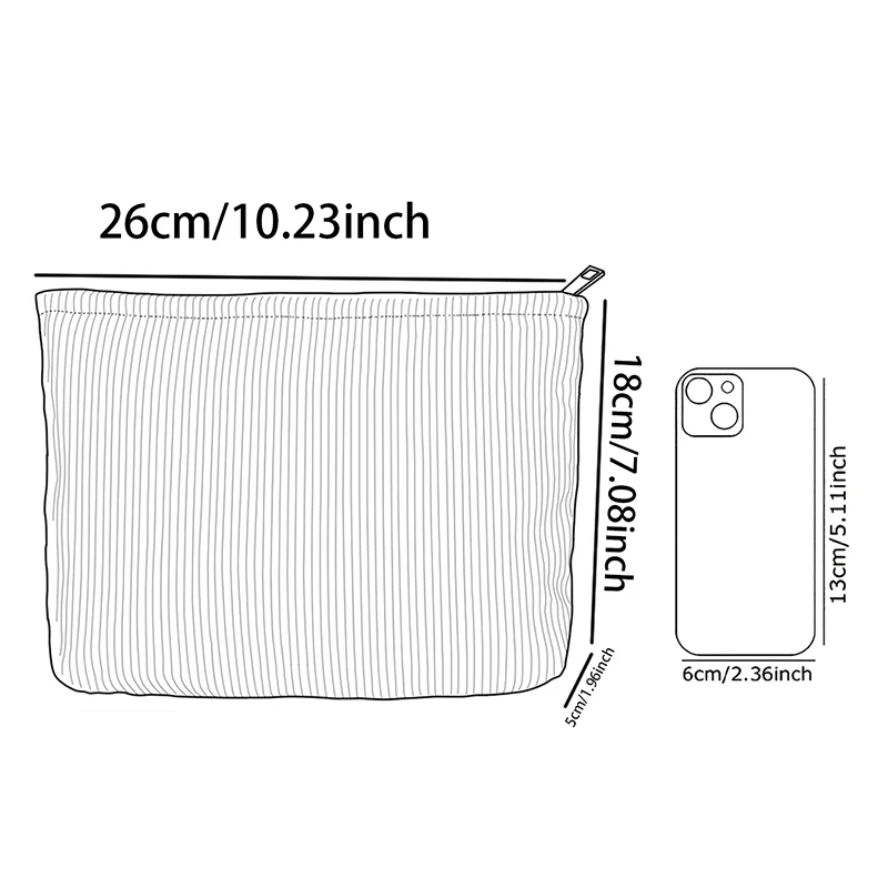 1pc，Minimally designed heart-shaped printed corduroy zipper makeup bag, lightweight and multifunctional cosmetic storage bag