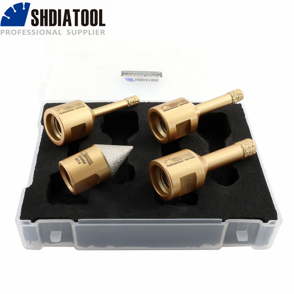 SHDIATOOL 6/8/10mm Diamond Core Drill Bits M14 Thread 20mm Chamfer Set Cutter Porcelain Tile Granite Marble Ceramic Hole Saw bgtec 1pc m14 20mm diamond milling bits grinding granite marble tile porcelain quartz polishing hole saw diamond chamfer bits