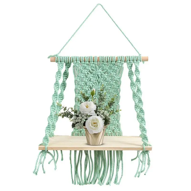 

Macrame Wall Hanging Ornaments Boho Woven Tapestry Storage Shelf Succulent Plants Books Display Home Decor