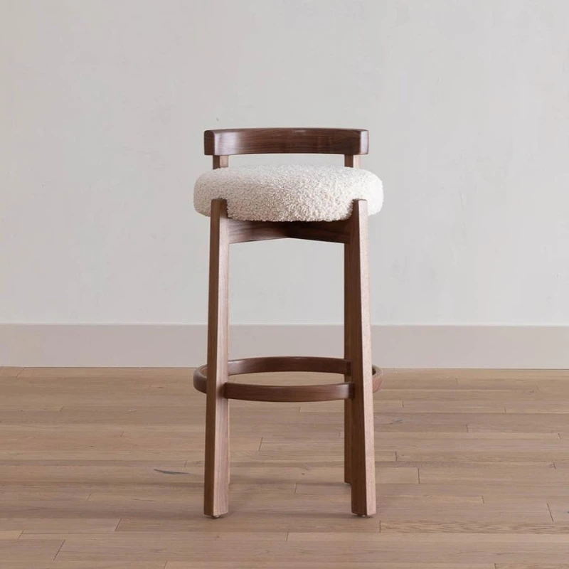 Retro Minimalist Bar Chairs Solid Wood Island High Chairs Comfortable Furniture for Adults Home