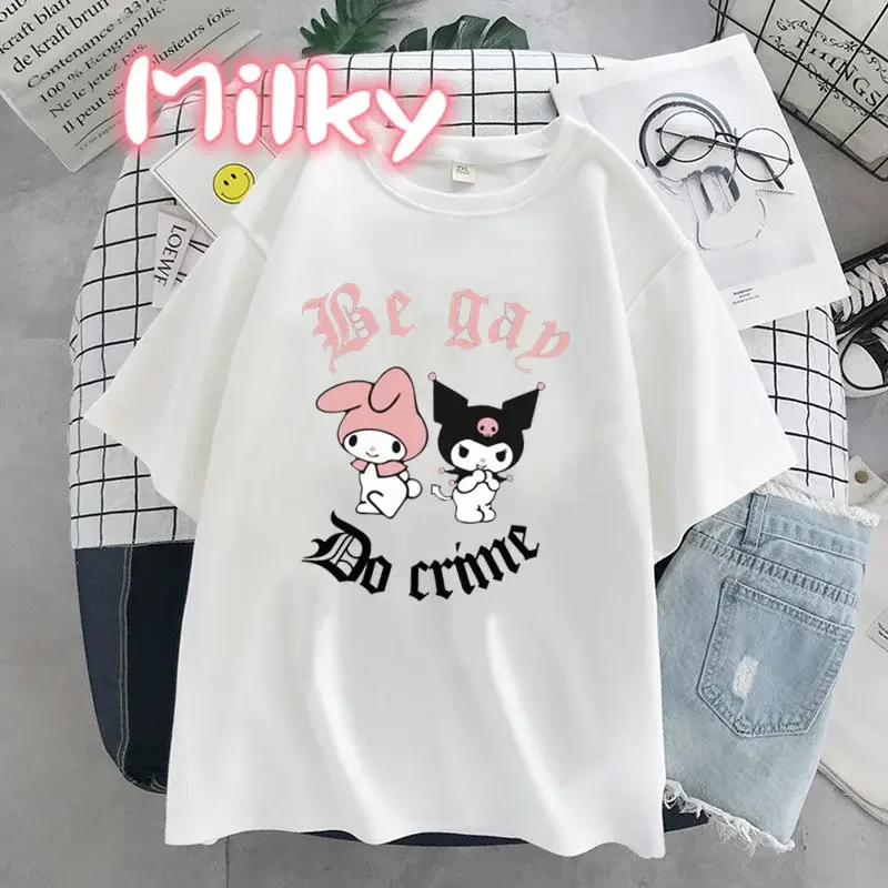 Punk Gothic Kuromi Print Short Sleeve Melody T-shirt Women Tops Summer Streetwear O-neck Harajuku Cartoon Tshirt Girls Crush Tee 3