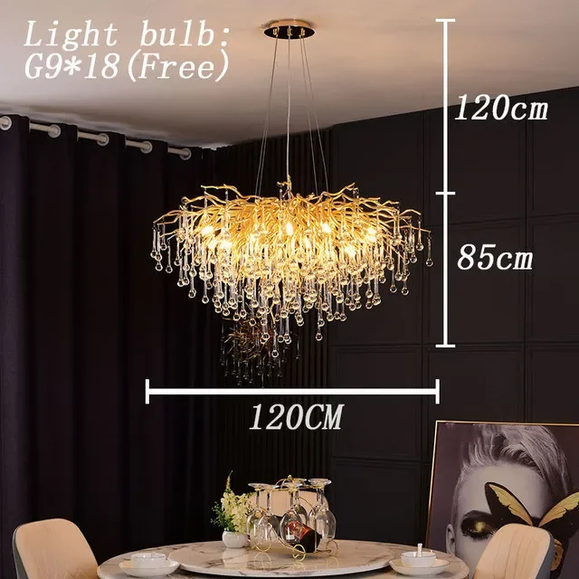 Lampadario A Rami In Cristallo Dorato D60 Cm – Plafoniera Moderna Con Cristalli K9, Altezza Regolabile, Per Sala Da Pranzo E Soggiorno