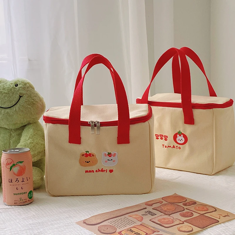Lunch Bag Women Cute Insulated Canvas Cooler Aluminium Foil Thermal Food Box Family School Picnic Dinner Container
