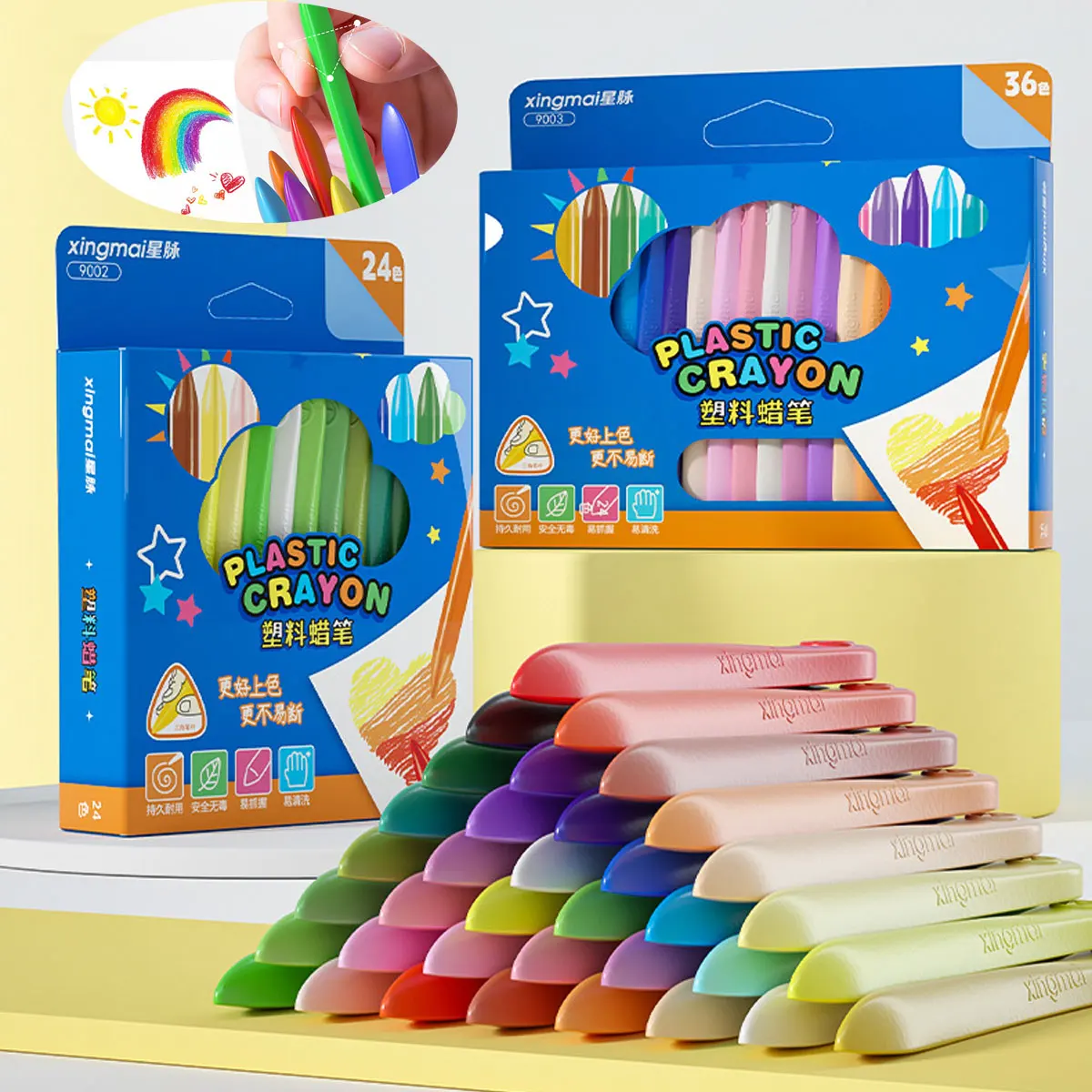 12/18/24/36 Colors Non-dirty Hand Plastic Crayons Washable and Erasable Color Crayons Children’s Painting School Office Supplies