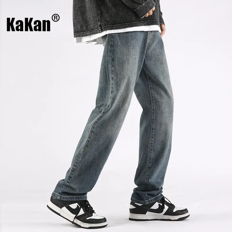 Kakan - Spring and Summer New High Street Yellow Mud Dyed Jeans Men's Wear, Straight Stretch Made Old Casual Jeans K024-LQS907