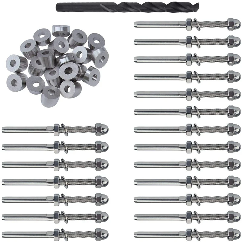 

Promotion! 20 Pairs 1/8 Inch Cable Railing Kits 30 Degree Beveled Washer Threaded Stud Tension End Fitting Terminal For Decking