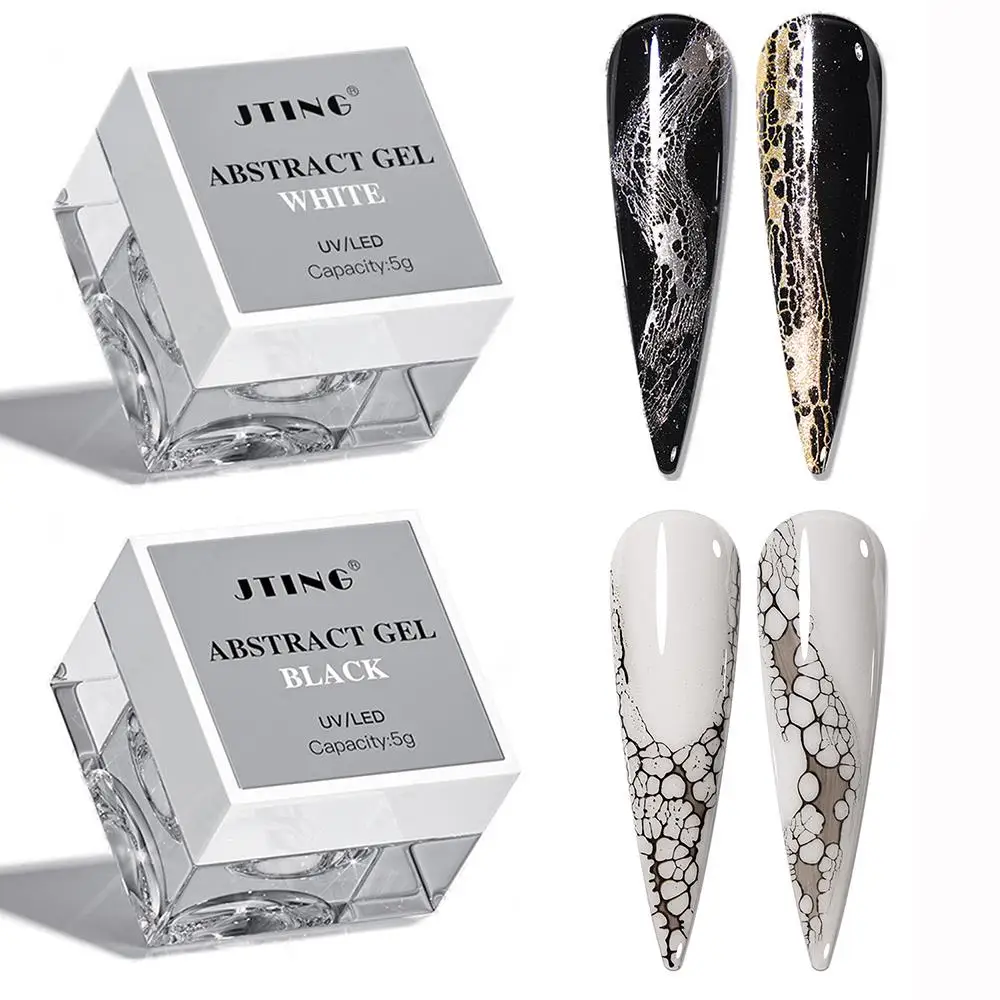 Smalto Gel per Unghie Bianco Nero con Texture a Bolle e Onde